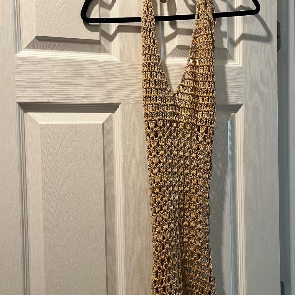 Fashion Nova Tan Crochet Fringe Dress- Medium Size